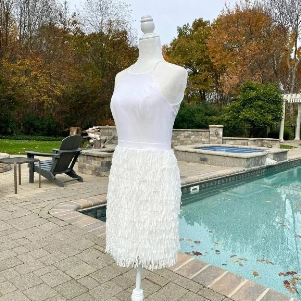 NWT Aidan Mattox Fringe Formal Mini Dress White 2 - Picture 10 of 12